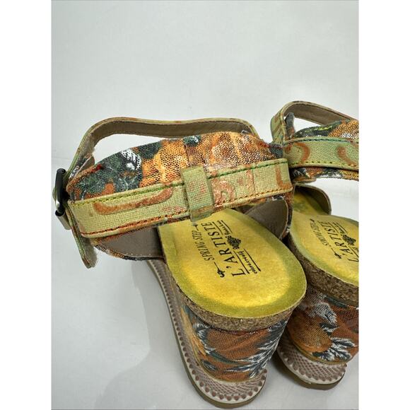 L’Artiste Spring Step 3D Floral Geo Wedge Size 40 Green Orange Yellow - Picture 12 of 16